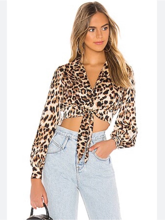 MAJORELLE Tops - MAJORELLE Del Mar Thai front long sleeve Top in Tan Cheetah size S